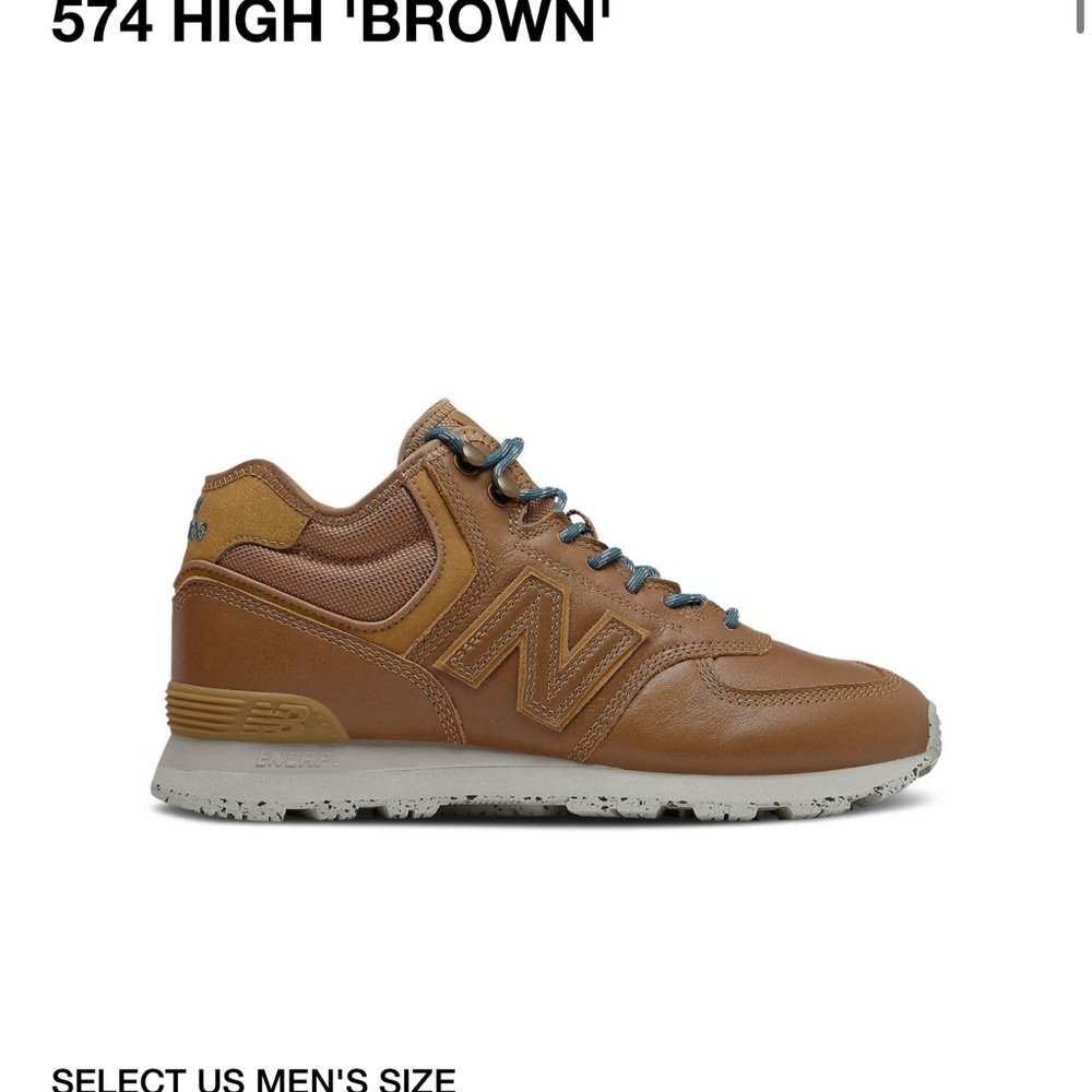 New Balance Men's Brown Leather Hiking-Style Sneakers with Blue Accents